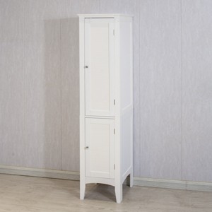 TopComfy Decorative Storage Cabinets Tall Narrow Tower Freestanding Cabinet Shutter Doors Tier Shelves for Living Room, White, 39.92"*18.15"*7.8" - 1 of 4