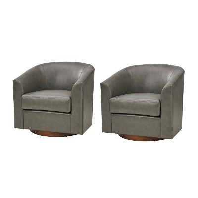 Set of 2 Jessie 30.5" Wide Modern Swivel Barrel Faux Leather Chair with Solid Wood Base|ARTFUL LIVING DESIGN