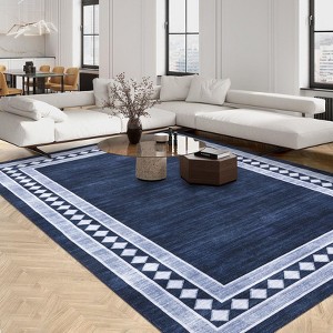 Large Area Rugs 9x12 Modern Bordered Accent Carpet, Non-Slip Contemporary Dining Room Rugs, Foldable Low Pile Indoor Carpet, Non-Shedding Floor Mat - 1 of 4