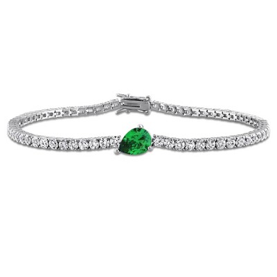 EVERLY JEWELRY | Sterling Silver 4.63 CT TGW Created Emerald and Created White Sapphire Bracelet - 7.5 in