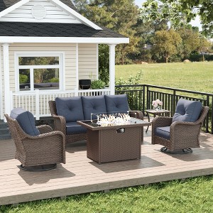 LayinSun Wicker Outdoor Furniture Set with 6-inch Comfy Cushions, High Back Patio Furniture Set with Swivel Rocking Chairs and Side Table - 1 of 4
