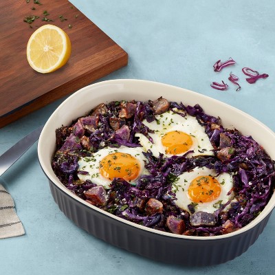 Navy 2.5qt Oval Ceramic Baking Dish with Glass Lid