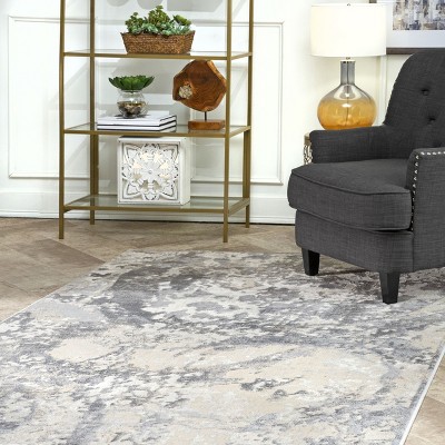Gray Abstract Synthetic Easy Care 3' x 5' Area Rug