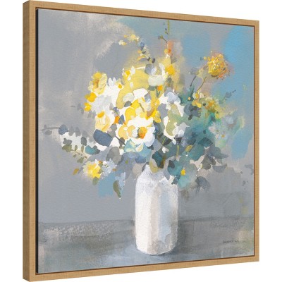 Touch of Spring I White Vase Canvas Art with Maple Frame
