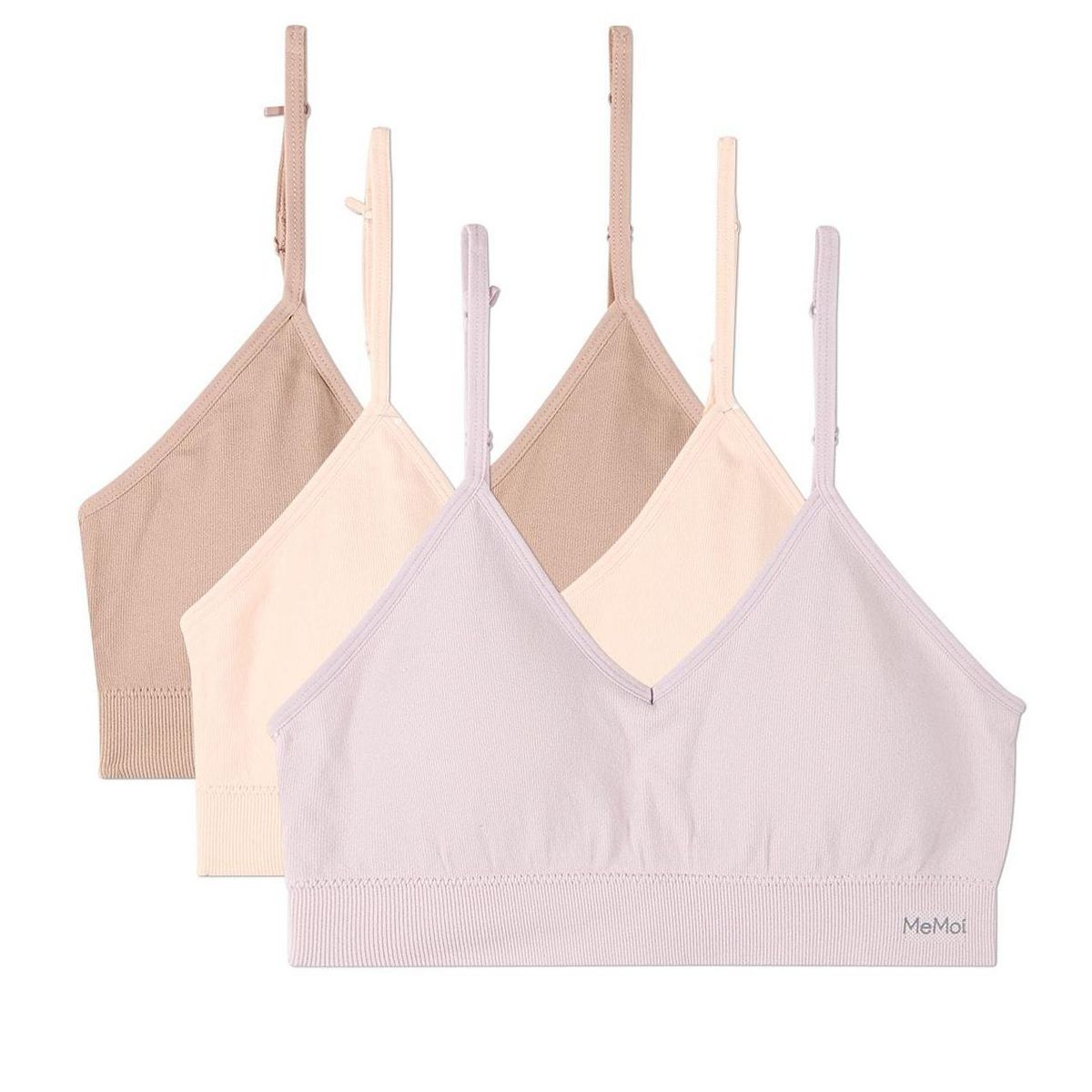 Memoi 3 Pack Women's Seamless Low-Back V-Neck Tag-Free Padded Pullover Bras