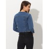 Allegra K Women's Collarless Button Down Crop Jean Denim Jackets - 3 of 4