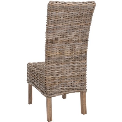 High-Back Rattan & Mango Wood Side Chair in Natural Grey (Set of 2)