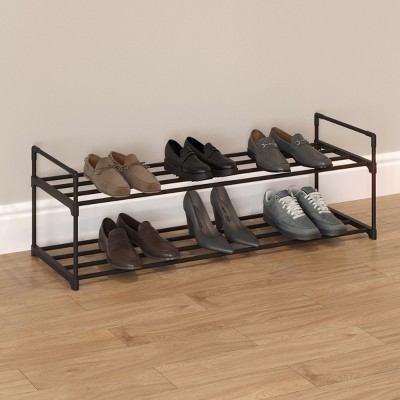 Black 2-Tier Stackable Metal and Plastic Shoe Rack