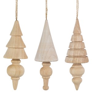 Northlight Set of 3 Natural Trees Wooden Christmas Ornaments 5.5" - 1 of 4