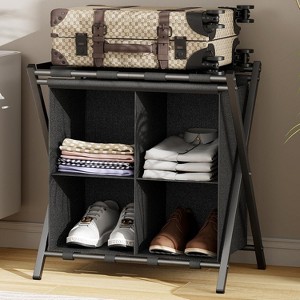 Heybly Luggage Rack for Guest Room, Set of 2, Folding Suitcase Stand with Fabric Storage Shelf - 1 of 4