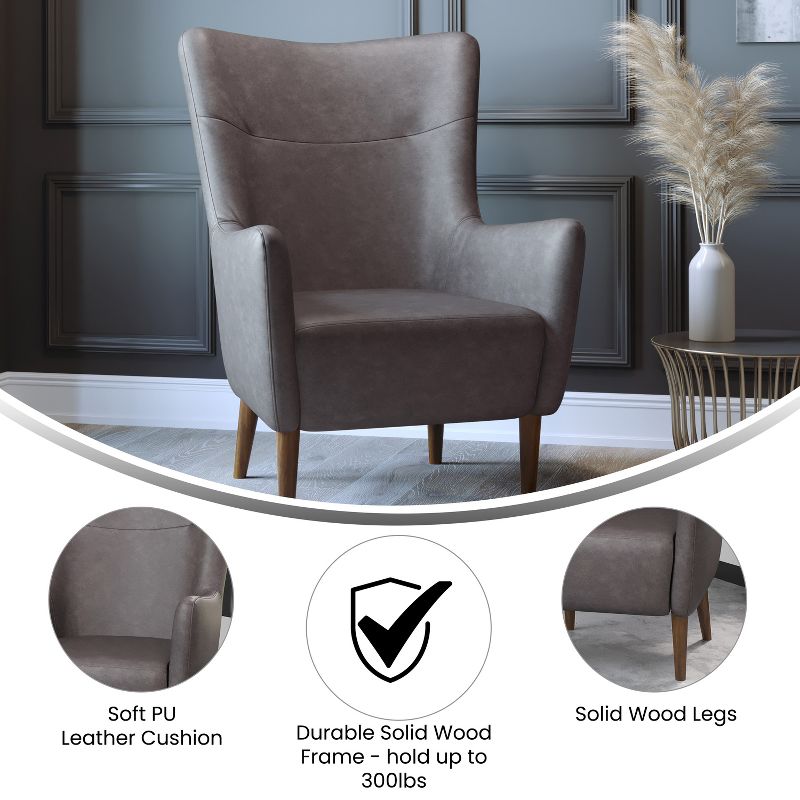 Emma and Oliver Traditional Wingback Accent Chair, Faux Leather Upholstery and Wooden Frame and Legs, 5 of 11