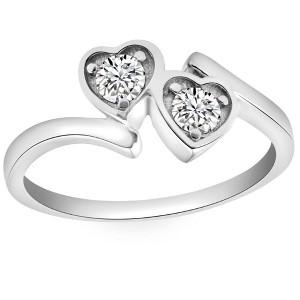 Pompeii3 1/3CT Diamond Two Stone Forever Us Heart Ring in White, Yellow, or Rose Gold - 1 of 4