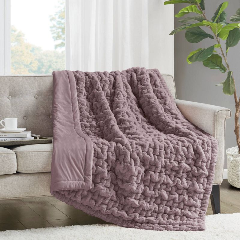 50"x60" Ruched Faux Fur Throw Blanket - Madison Park, 3 of 11