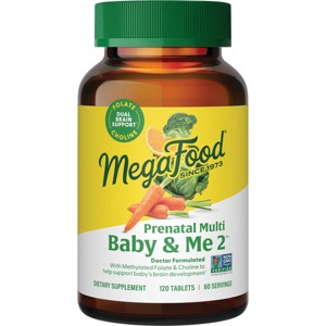 MegaFood Baby & Me 2 Prenatal Multi With Iron, Choline & Methylated Folate, Vegetarian, 120 Tablets - 1 of 4