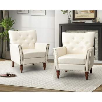 Set of 2 Enzio Classic Vegan Leather Armchair with Nailhead Trim and Button-tufted Design  | ARTFUL LIVING DESIGN