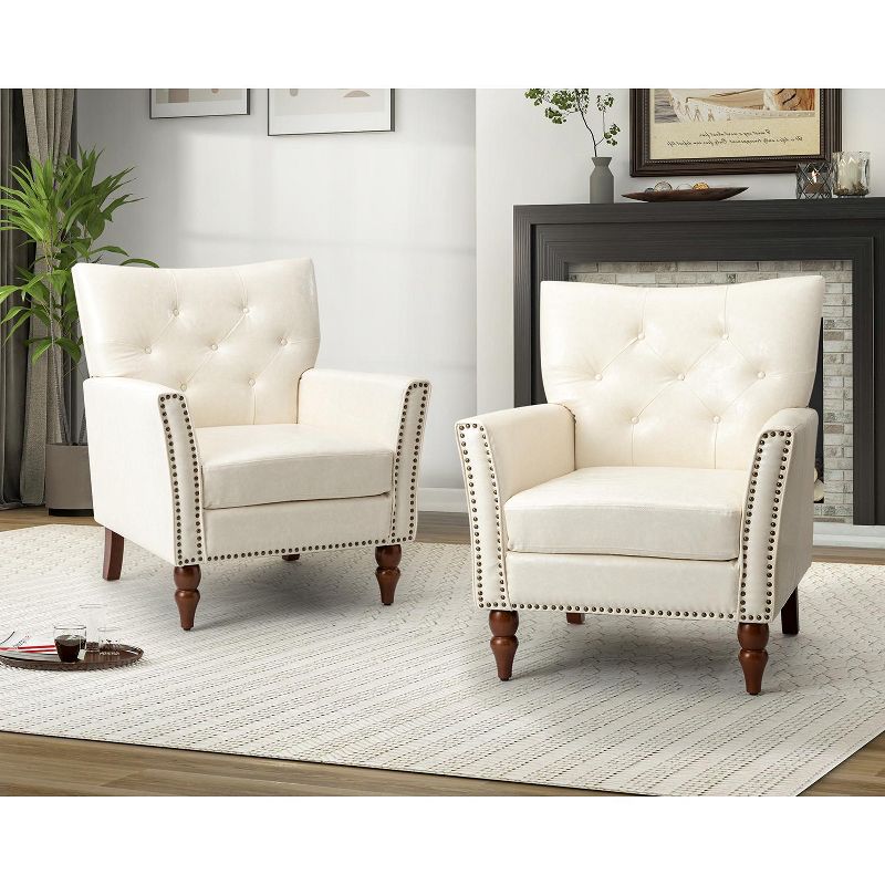 Set of 2 Enzio Classic Vegan Leather Armchair with Nailhead Trim and Button-tufted Design  | ARTFUL LIVING DESIGN, 1 of 11