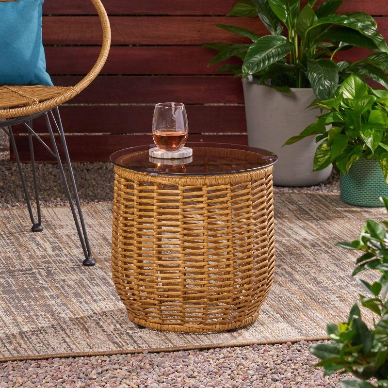 Boynton Wicker Side Table - Light Brown - Christopher Knight Home, 3 of 7