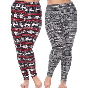 Women's Pack of 2 Plus Size Leggings - One Size Fits Most Plus - White Mark - 1 of 1