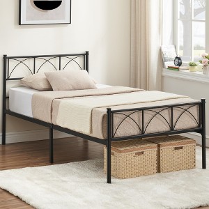 Homhougo Twin Size Metal Bed Frame, Platform Bed Frame with Headboard and Footboard Black - 1 of 4