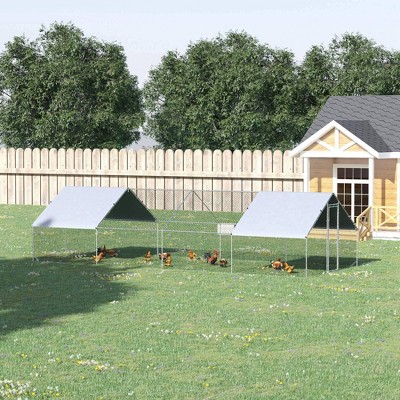Large Silver Metal Chicken Coop with UV-Resistant Cover