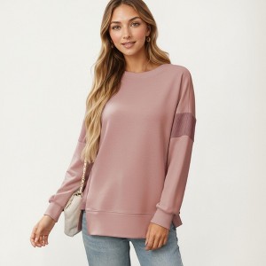 Anna-Kaci Women's Crew Neck Long Sleeve Pullover Top with Colorblock Sleeve Detail - 1 of 4
