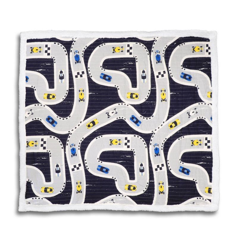 50&#34;x60&#34; Full/Queen Kids&#39; Faux Shearling Car Track Throw Blanket Navy - Lush D&#233;cor, 5 of 10
