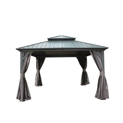 NicBex Permanent Galvanized Steel Roof Outdoor Gazebo with Aluminum Frame, Pavilion Metal Gazebos with Netting & Curtains for Garden, Patios, Lawns