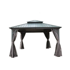NicBex Permanent Galvanized Steel Roof Outdoor Gazebo with Aluminum Frame, Pavilion Metal Gazebos with Netting & Curtains for Garden, Patios, Lawns - 1 of 4