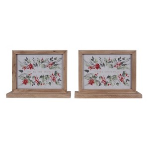 Transpac Wood Framed Table Signs Set of 2 Freestanding Christmas Decor for Holiday Gatherings and Gift Giving - 1 of 1
