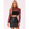 INSPIRE CHIC Women's Faux Leather Cropped Stand Collar Zipper Front Moto Biker Long Sleeve Jacket - 3 of 4