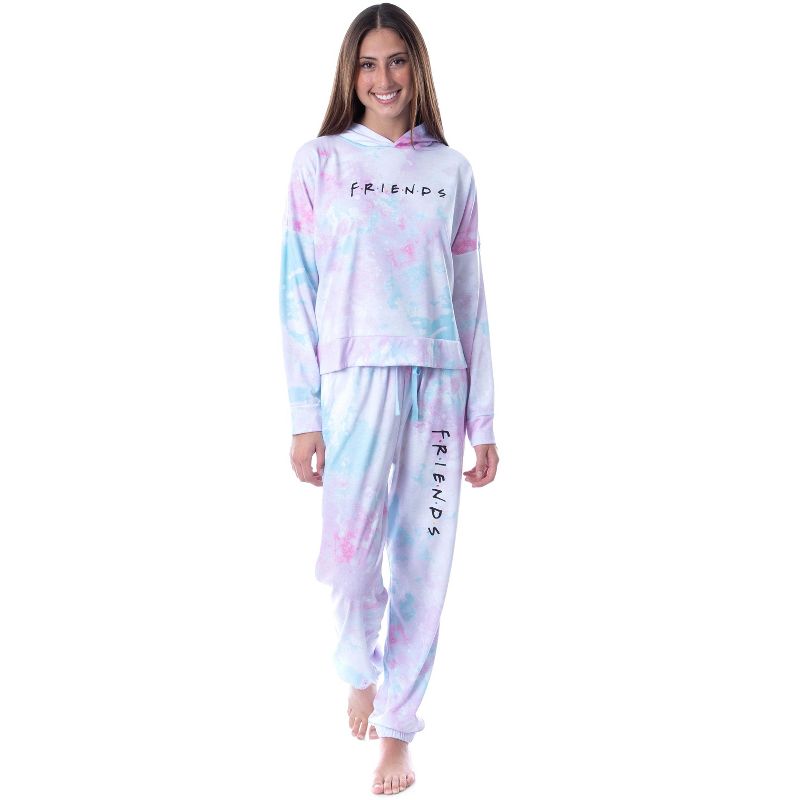 Friends TV Show Logo Tie Dye Womens' Pajama Loungewear Hooded Jogger Set Mulitcolor, 1 of 5