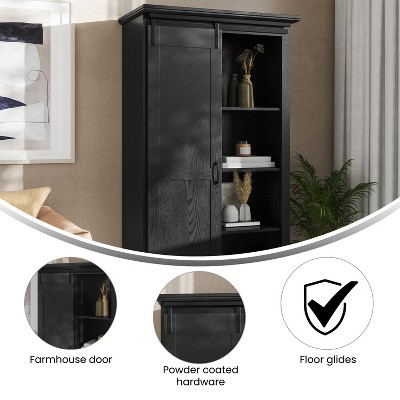Black Farmhouse Freestanding Storage Cabinet with Adjustable Shelving