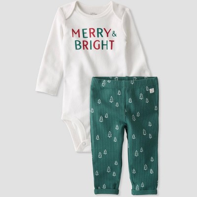 Image of Little Planet by Carter’s Organic Baby Merry Bodysuit and Pants Set - White/Green 3M