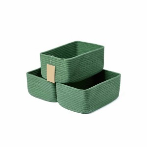Aoibox Small Green Cotton Rope Storage Baskets Set of 3 Shallow Decorative Organizer Bins for Closet and Shelf - 1 of 4