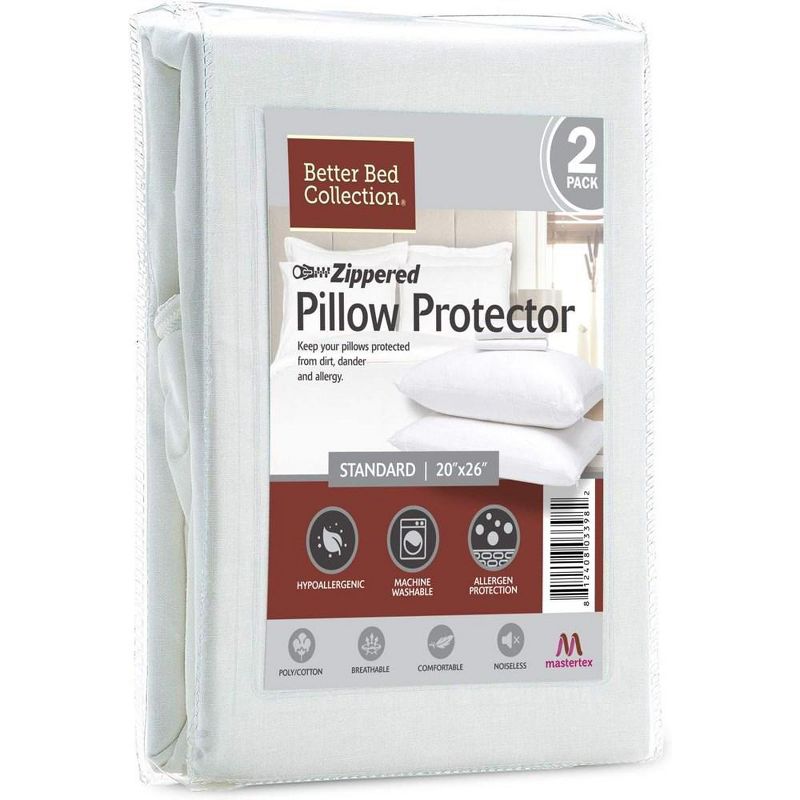Better Bed Collection Poly/Cotton White PIllow Protectors 2 Pack, 1 of 9