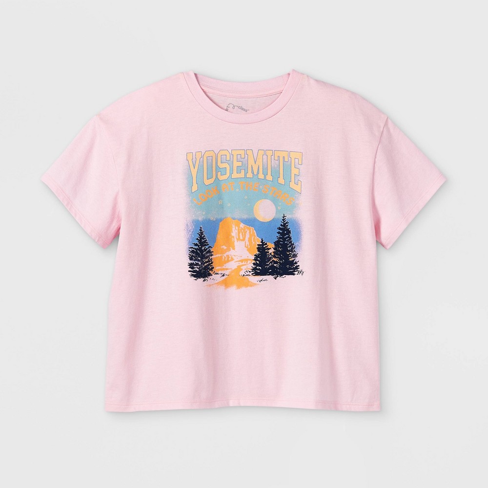 size xl Girls' Boxy Cropped Short Sleeve Graphic T-Shirt - art class Light Pink 