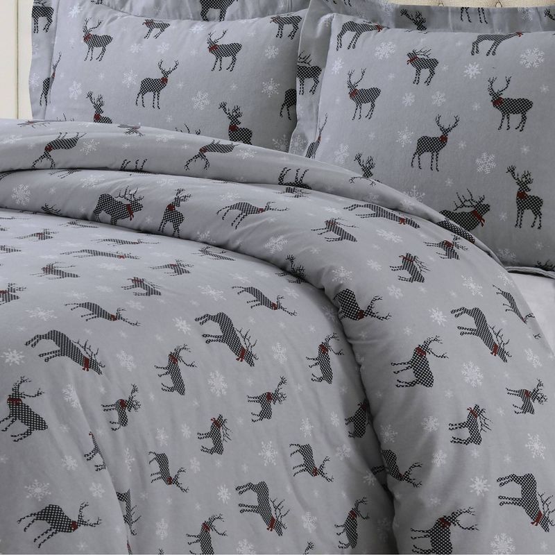 Checkered Buck Heavyweight Cotton Flannel Printed 3pc Oversized Duvet Set - Tribeca Living, 3 of 4