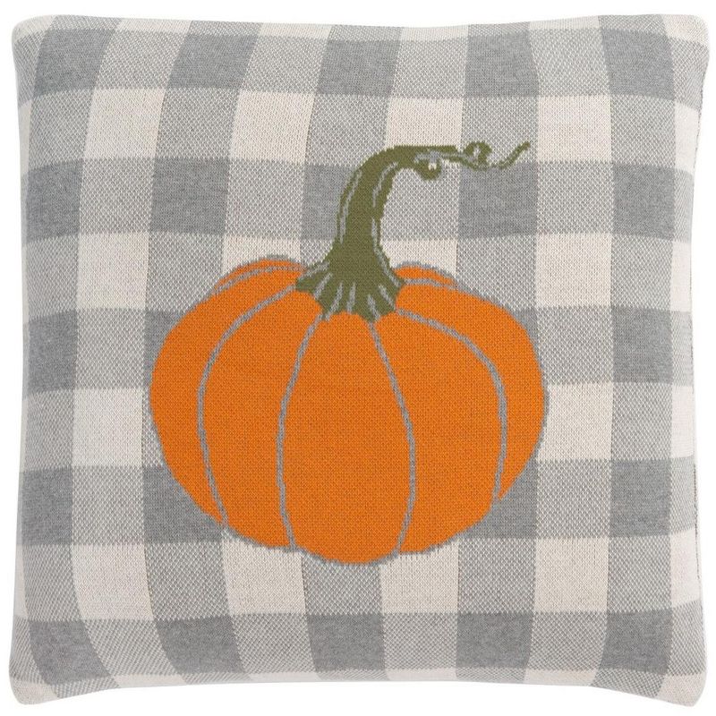 Fall Pumpkin Pillow - Light Grey/Natural/Orange/Sage  - 20"x20'' - Safavieh, 1 of 5