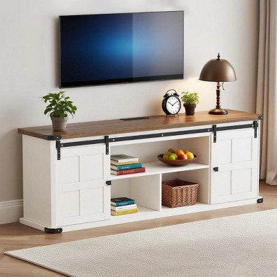 70" Farmhouse TV Stand for TVs Up to 80", Rustic Entertainment Center with Sliding Barn Doors & Storage Cabinets for Living Room