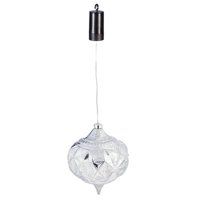 Evergreen 8" Shatterproof Outdoor Safe Battery Operated LED Teardrop Ornament, Silver