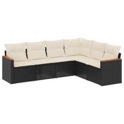 vidaXL 6 Piece Patio Sofa Set with Cushions - Black and Cream Without Table
