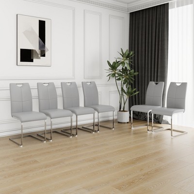 Grungis Faux Leather Armless Kitchen Chair Set of 6,Upholstered Dining Chairs with Gold Chrome Metal Legs for Dining Room,Kitchen