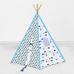 Bacati - Woodlands Aqua/Navy/Gray Play Tent for Kids/Toddlers, 100% Cotton Percale Fabric Cover - 1 of 4