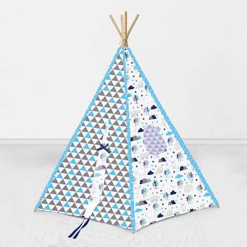 Bacati - Woodlands Aqua/Navy/Gray Play Tent for Kids/Toddlers, 100% Cotton Percale Fabric Cover
