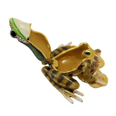 Green and Brown Crystal Frog Figurine with Cat Tail