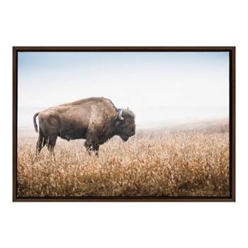 Kate & Laurel All Things Decor 23"x33" Sylvie American Bison Buffalo in Prairie Grass Framed Canvas Wall Art Brown Prairie Animal