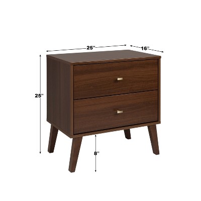 Mid-Century Modern Cherry 2-Drawer Wide Nightstand