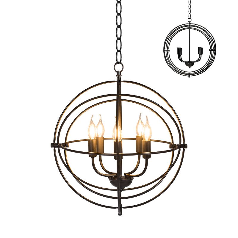 Tangkula 5 Light Pendant Light, Rustic Metal Chandelier with 39.5" Iron Chain, Ceiling Hanging Light Fixture Black, 1 of 11