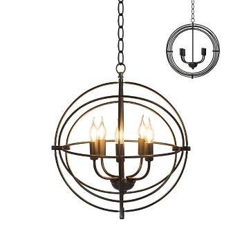 Tangkula 5 Light Pendant Light, Rustic Metal Chandelier with 39.5" Iron Chain, Ceiling Hanging Light Fixture Black