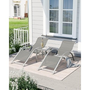 Outdoor Chaise Lounge Chairs Set of 3,Aluminum Patio Chaise Lounge 2 Chair Set with Table, for Poolside, Garden, and Beach - Recliners - 1 of 4